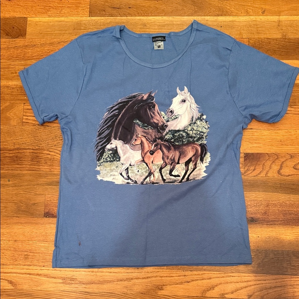 Gildan Blue Kids T-Shirt with Horse Graphic